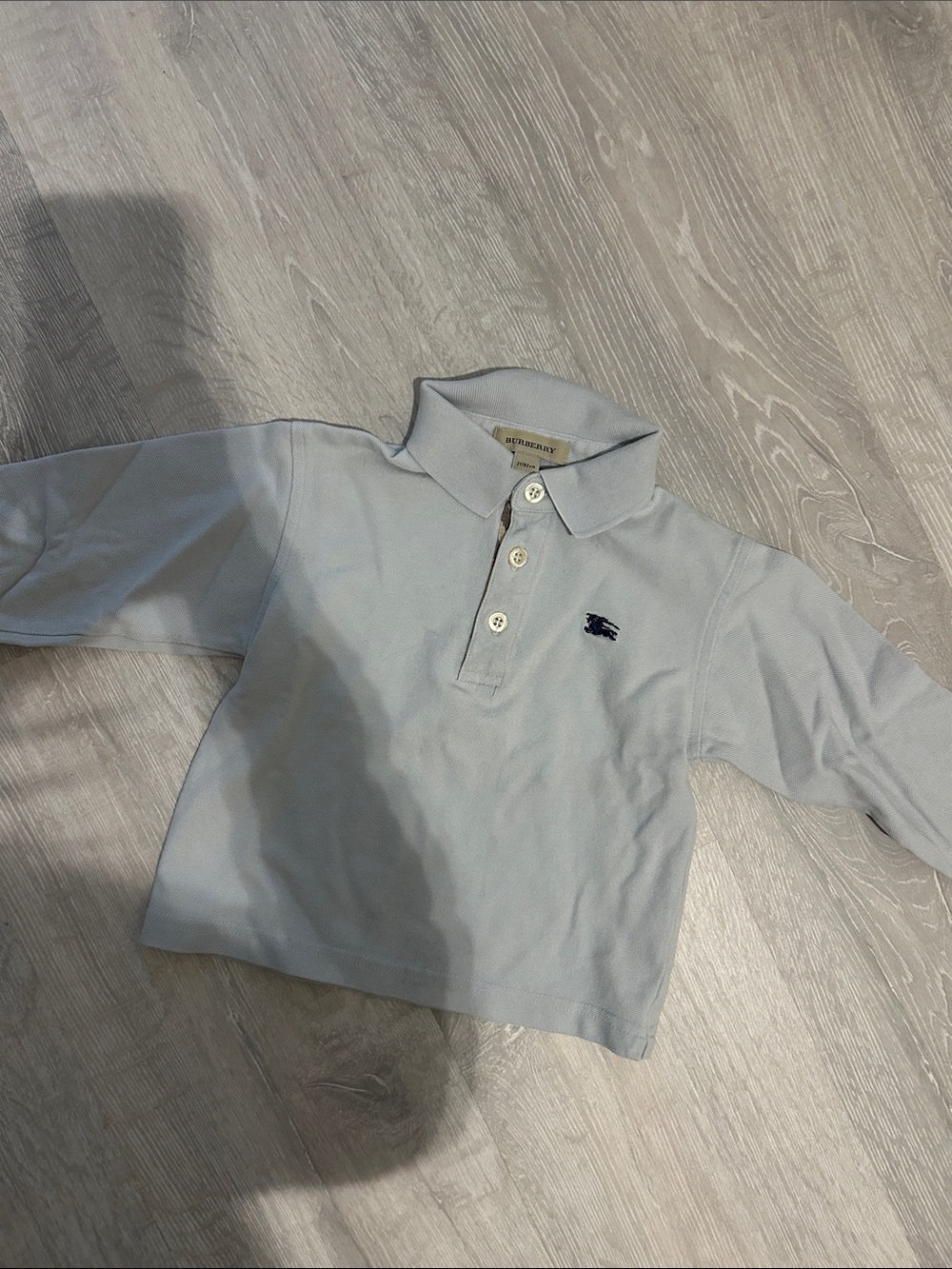 Burberry Light Blue Long Sleeve Polo with Embroidered Logo